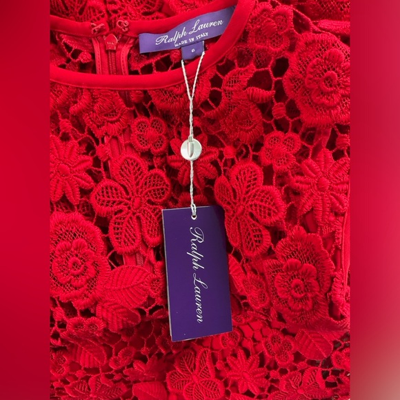 Ralph Lauren Red Lace Dress Midi New with Tags - Picture 5 of 7